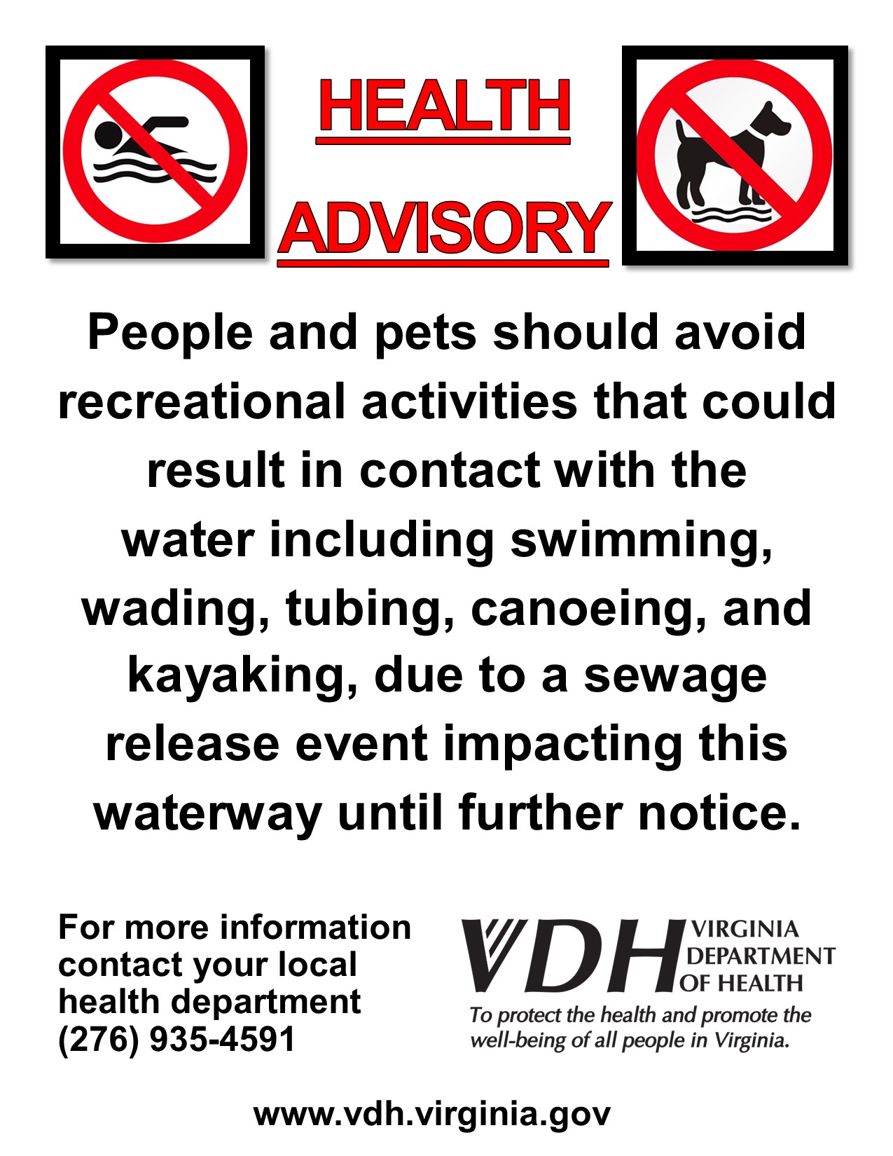 VDH Recreation Advisory_Levisa Fork