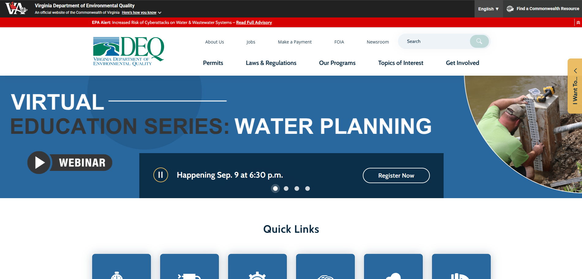 A screenshot of the new DEQ homepage on the website